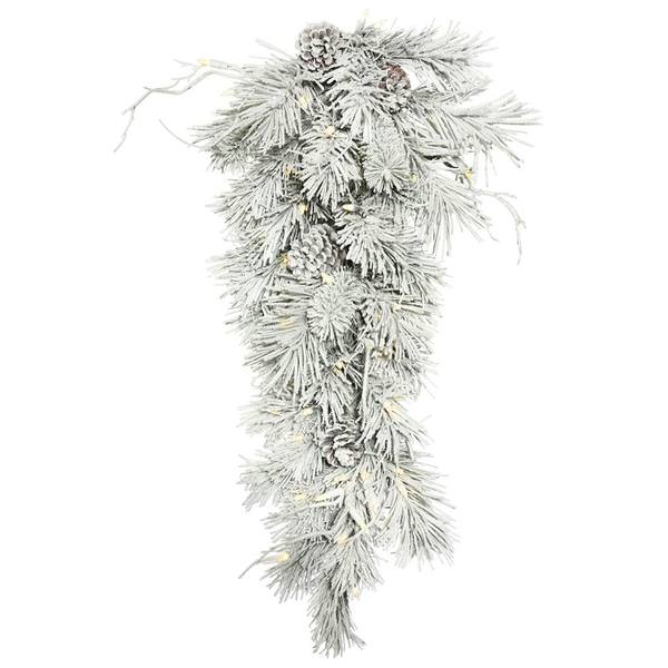 32" Artificial Flocked Iceland Pine 50 Warm White LED Lights Teardrop