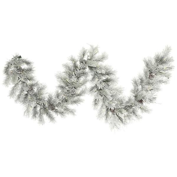 9' Artificial Flocked Iceland Garland 100 Warm White LED Lights