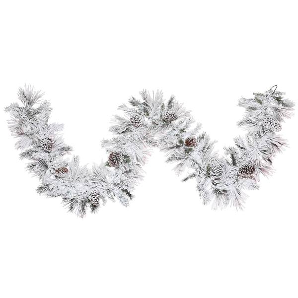 9' Artificial Flocked Atka Pine Garland