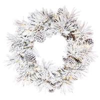 View 24" Artificial Flocked Atka Pine Wreath 150 Warm White LED Lights
