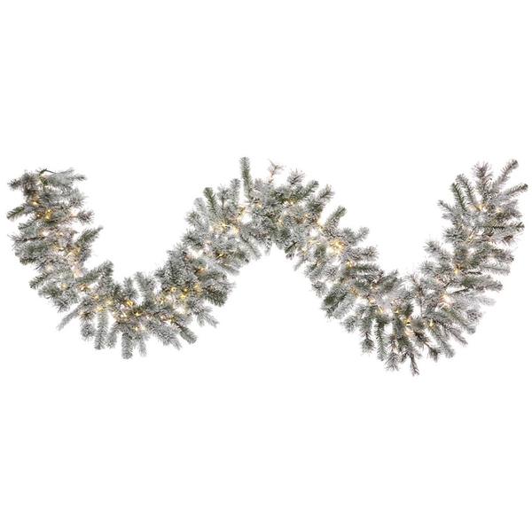 9' Artificial Flocked Kiana Garland 100 Warm White LED Lights