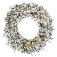 Vickerman 24" Artificial Flocked Kiana Pine Wreath 150 Warm White LED Lights