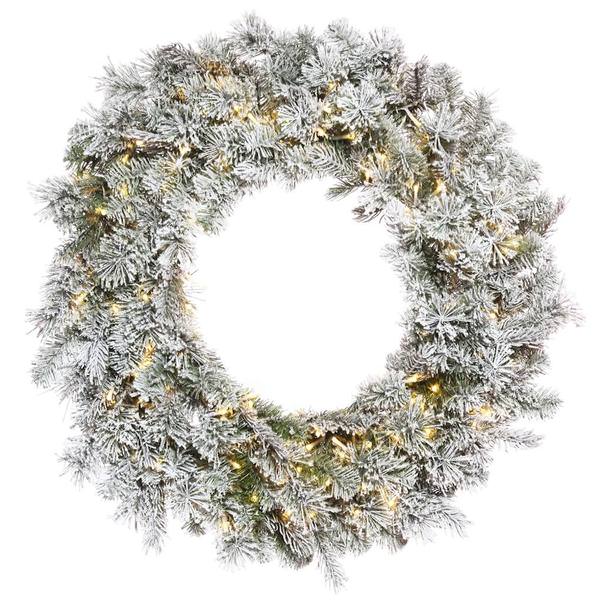 48" Artificial Flocked Kiana Wreath 300 Warm White LED Lights