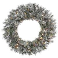 Vickerman 30" Artificial Frosted Lacey Wreath 70 Clear Miniature Lights