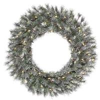 Vickerman 30" Artificial Frosted Lacey Pine Wreath 70 Warm White LED Lights