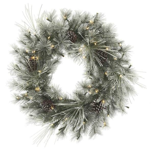 30" Artificial Frosted Creek Wreath 70 Clear Miniature Lights