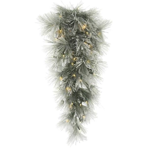 32" X 16" Artificial Flocked Walden Pine 50 Warm White LED Lights Teardrop