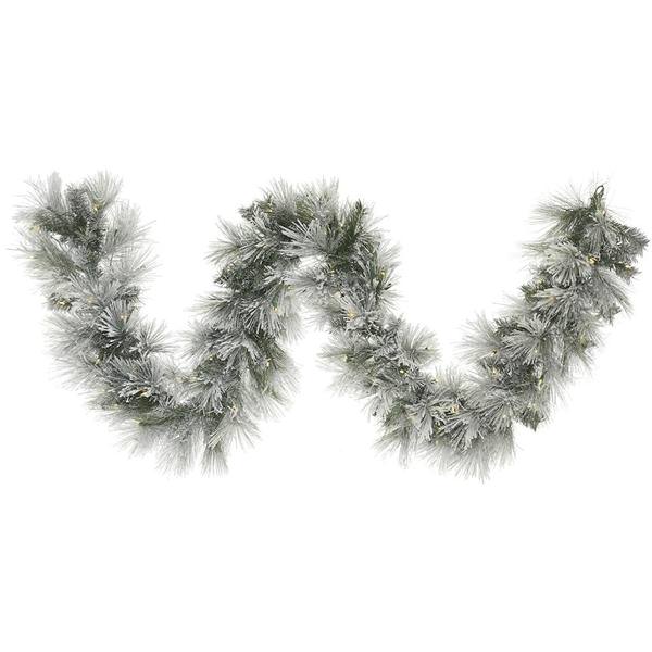 9' Artificial Flocked Walden Pine Garland with 100 Warm White LED Lights