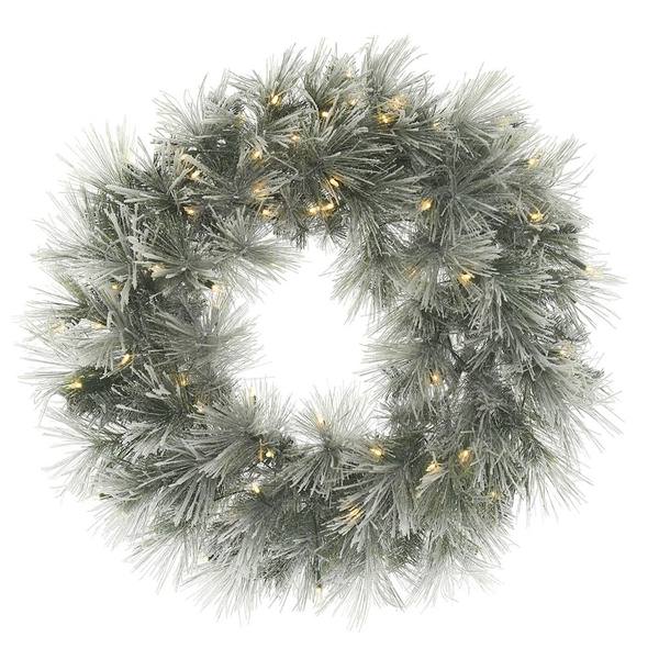 30" Artificial Flocked Walden Pine Wreath 70 Clear Miniature Lights