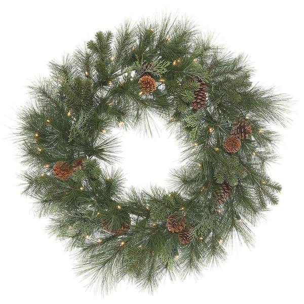 30" Artificial Grover Mixed Pine Wreath 70 Clear Miniature Lights