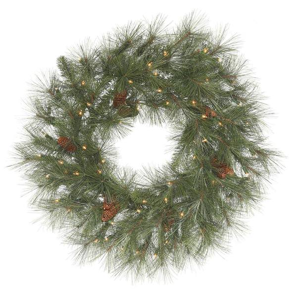 30" Artificial Nederland Mixed Pine Wreath 70 Warm White LED Lights
