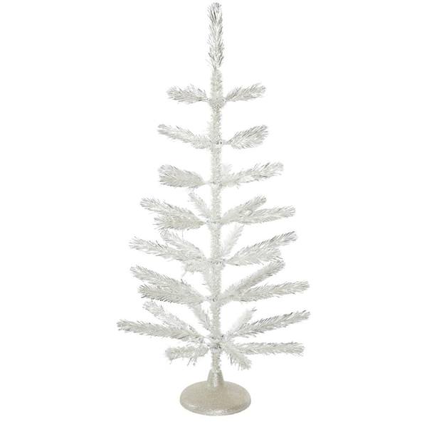 3' x 16" Silver Feather Tree 64 Warm White LED Lights