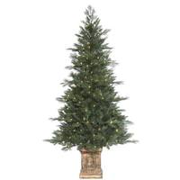 Vickerman 6' x 40" Artificial Potted Cedar Mixed Pine 300 Warm White LED Lights