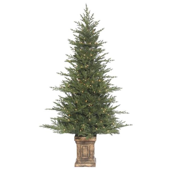 6' x 40" Artificial Potted Ariba Mixed Pine 300 Clear Miniature Lights