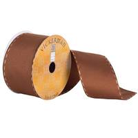 Vickerman 2.5" x 10yd Brown Ribbon with Wired and Stitched Edge 