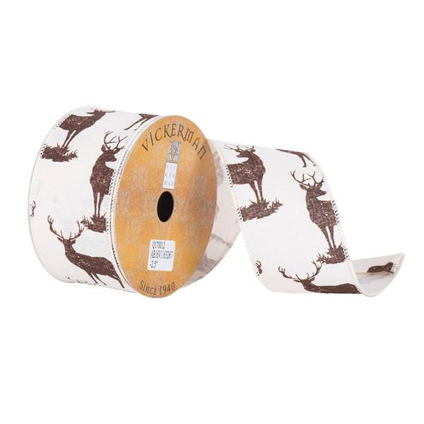 2.5" x 10yd Ivory/Brown Elk Print Ribbon