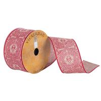 Vickerman 2.5" x 10yd Natural with Red Batik Print Ribbon