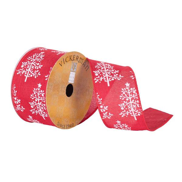 2.5" x 10yd Red/White Christmas Tree Print  Ribbon