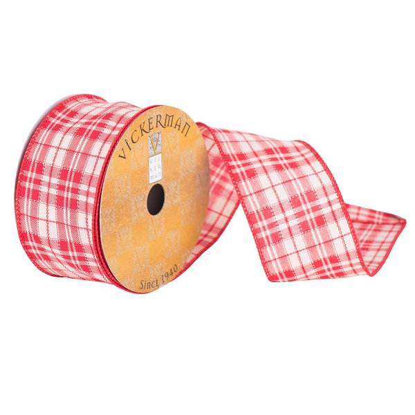 2.5" x 10yd Cream/Red Plaid Ribbon