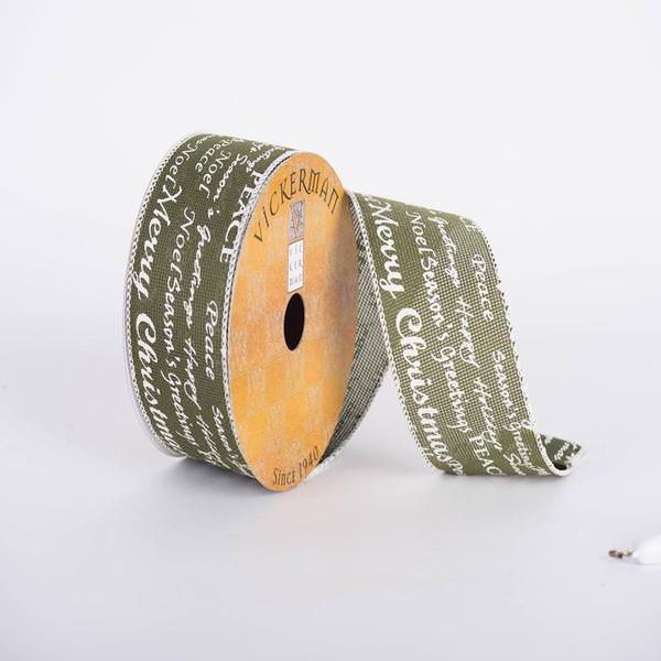 2.5" x 10yd Moss Green White Greetings Print Ribbon