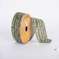Vickerman 2.5" x 10yd Moss Green White Greetings Print Ribbon