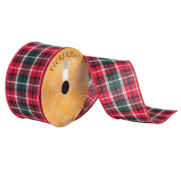 2.5" x 10yd Red/Green/White Muslin Plaid Ribbon