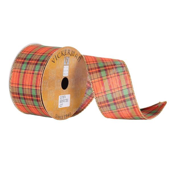 2.5" x 10yd Autumn Gabardine Plaid Woven Edge Ribbon