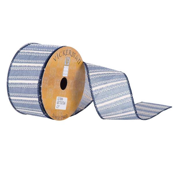 2.5" x 10yd Navy Blue/Ivory Stripe Ribbon