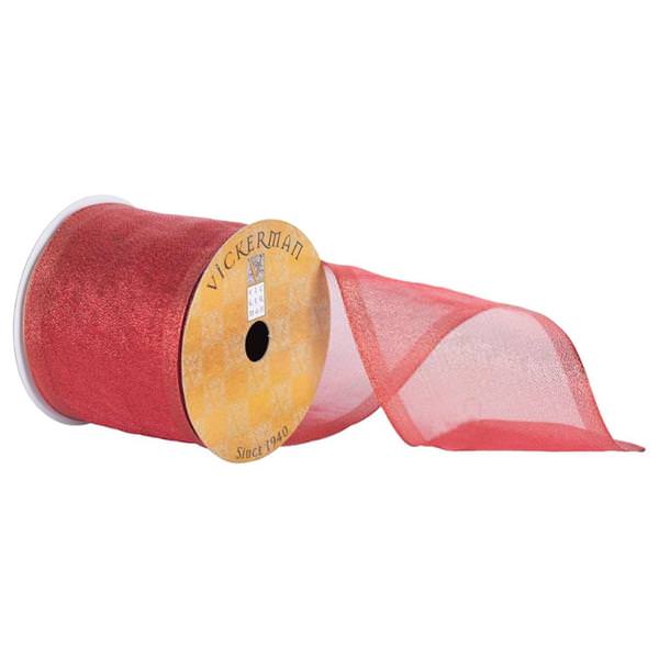 2.5" x 10yd Red Metallic Sheer Ribbon