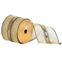 Vickerman 4" x 10yd Gold Sheer Embroidered Ribbon