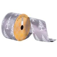 Vickerman 2.5" x 10yd Grey Silver Glitter Tree Pattern Ribbon