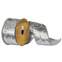 Vickerman 2.5" x 10Yd Grey Velvet Silver Swirl Ribbon
