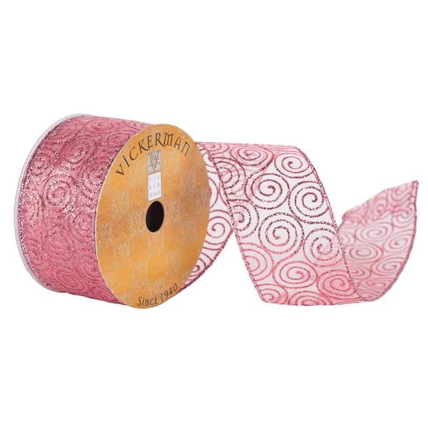 2.5" x 10yd Pink Sheer Glitter Swirl Ribbon