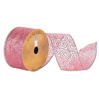 Vickerman 2.5" x 10yd Pink Sheer Glitter Swirl Ribbon