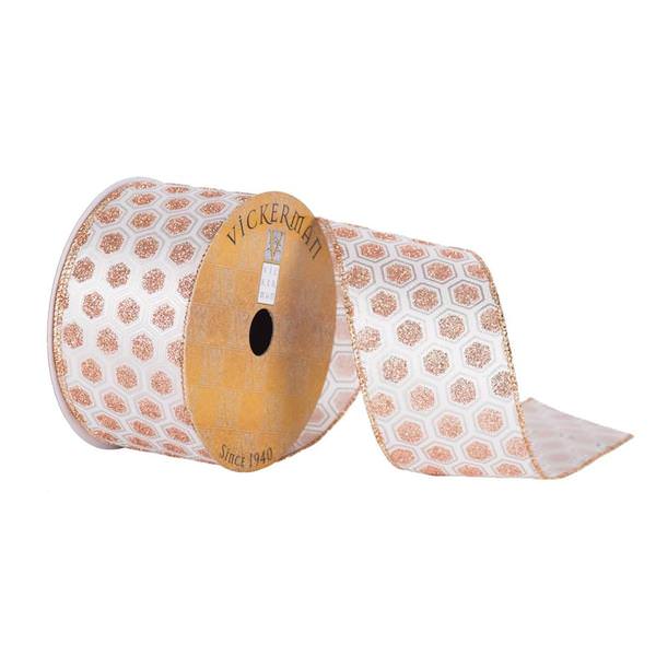 2.5" x 10yd Ivory with Rose Gold Glitter Honeycomb Ribbon