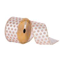 Vickerman 2.5" x 10yd Ivory with Rose Gold Glitter Honeycomb Ribbon