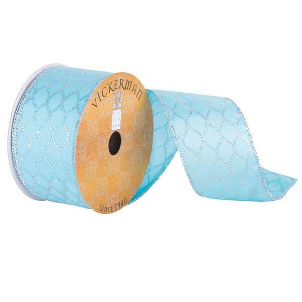 2.5" x 10yd Aqua/Silver Glitter Moroccan Ribbon