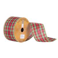 Vickerman 2.5" x 10yd Red/Gold/Green Plaid Wired Edge Ribbon