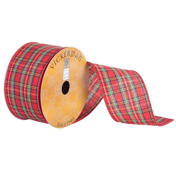 2.5" x 10yd Red/Blue/Green Plaid White Edge Ribbon