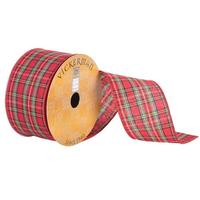 Vickerman 2.5" x 10yd Red/Blue/Green Plaid White Edge Ribbon