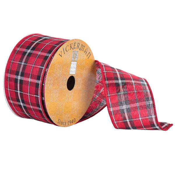 2.5" x 10yd Red/Black/Silver Plaid Ribbon