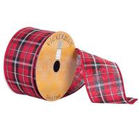 Vickerman 2.5" x 10yd Red/Black/Silver Plaid Ribbon