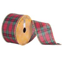 Vickerman 2.5" x 10yd Red/Green/Gold Plaid Wired Edge Ribbon