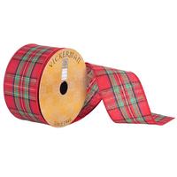 Vickerman 2.5" x 10yd Red/Green/Blue/Gold Plaid Wired Edge Ribbon