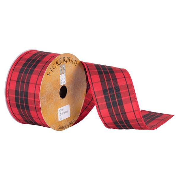 2.5" x 10yd Red/Black Plaid Wired Edge Ribbon