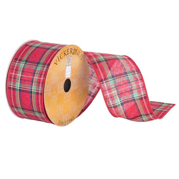 2.5" x 10yd Red/Green/Blue/Gold Plaid Wired Edge Ribbon