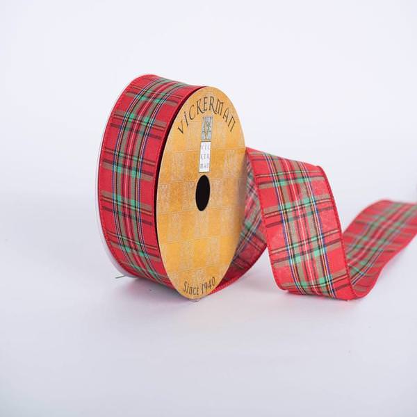 2.5" x 10yd Red/Green/Gold/Blue Plaid Wired Edge Ribbon