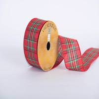 Vickerman 2.5" x 10yd Red/Green/Gold/Blue Plaid Wired Edge Ribbon