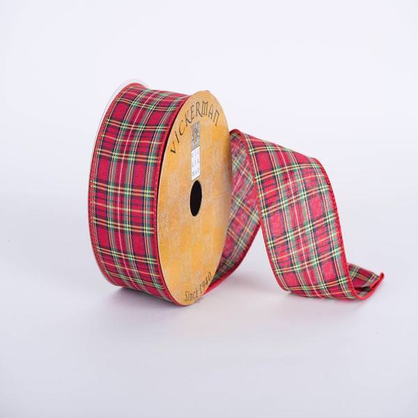 2.5" x 10yd Red/Green/Yellow Plaid Wired Edge Ribbon