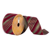 Vickerman 2.5" x 10yd Moss Green Burgundy Glitter Stripe Velvet Ribbon